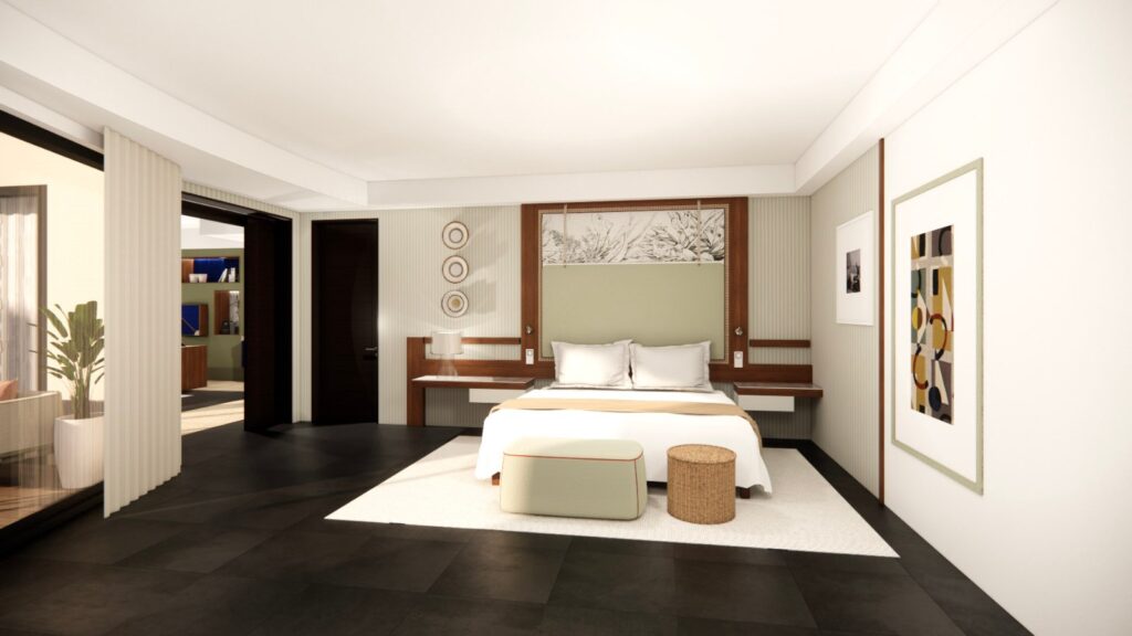 Rendering of a refreshed Beachfront Senior Suite at Trou aux Biches Beachcomber