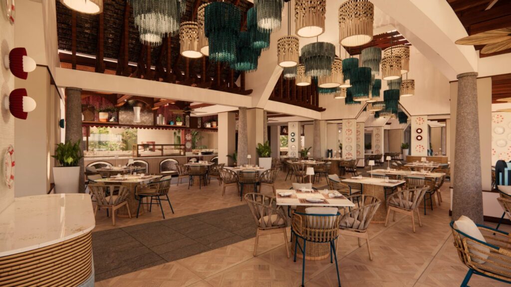 Rendering of the redesigned L'Oasis restaurant at Trou aux Biches Beachcomber