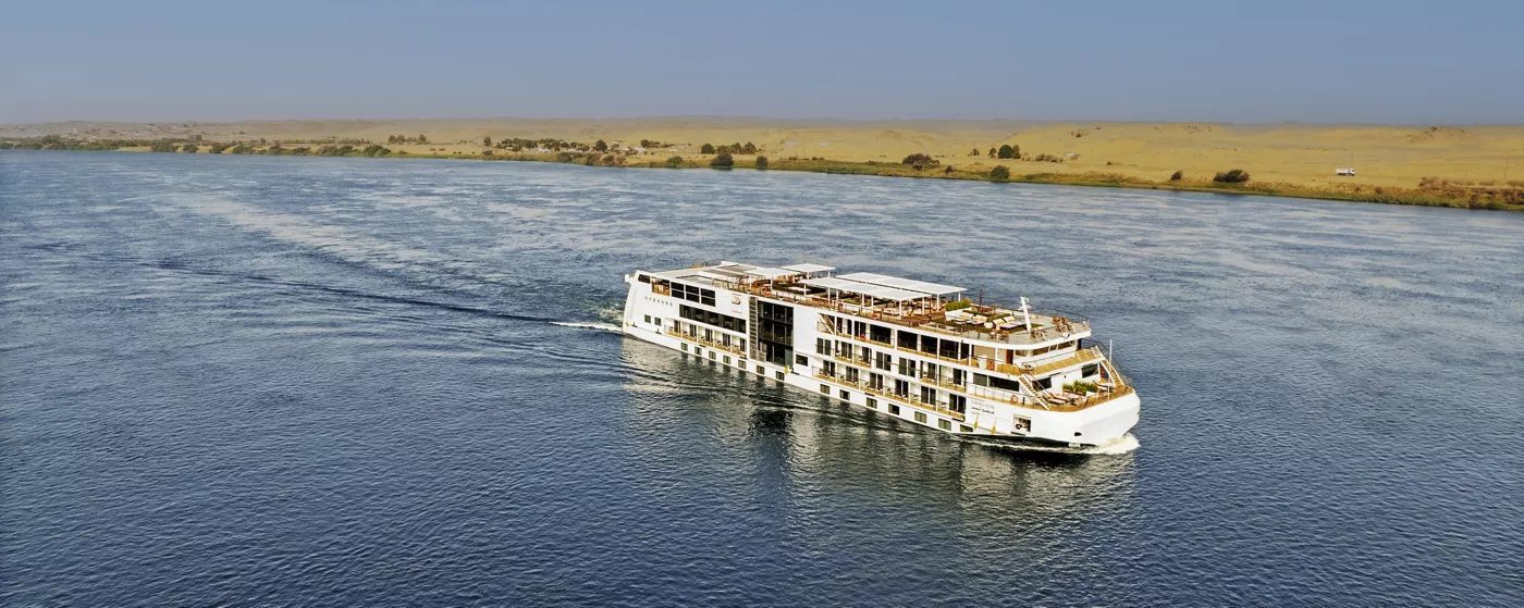 Viking Aton, a sister ship to the new Viking Sekhmet and Viking Ptah, sailing on the Nile in Egypt